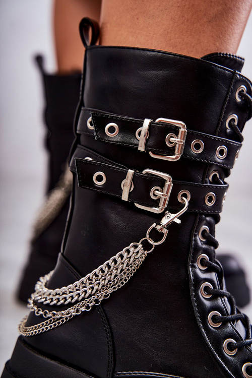 Vysoké Pracovní Boty S řetízkem Černý Montero