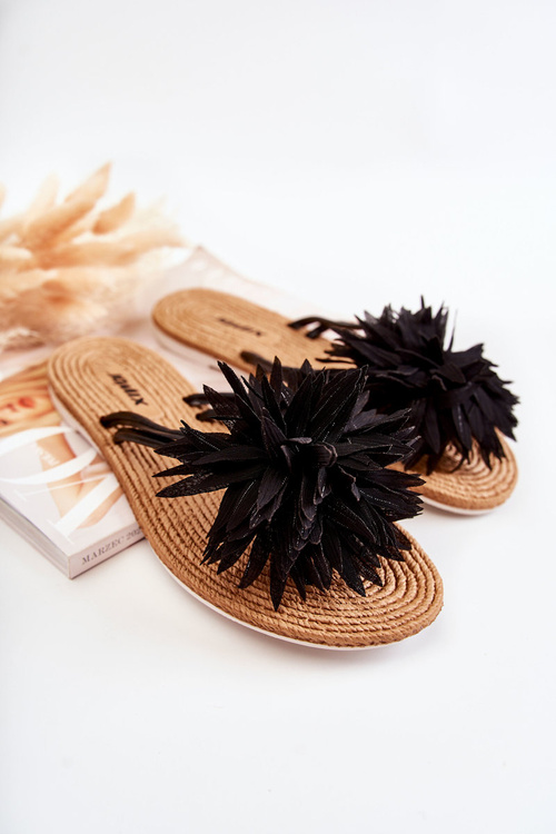 Dámske flip -flops flip -flops s materiálnou dekoráciou čierna Eviana