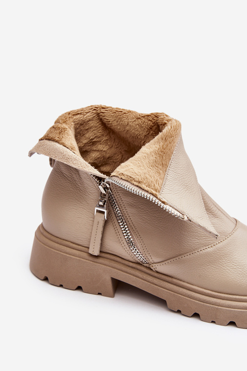 Dámské kožené boty na ploché podrážce Laura Messi 2620/199 Beige