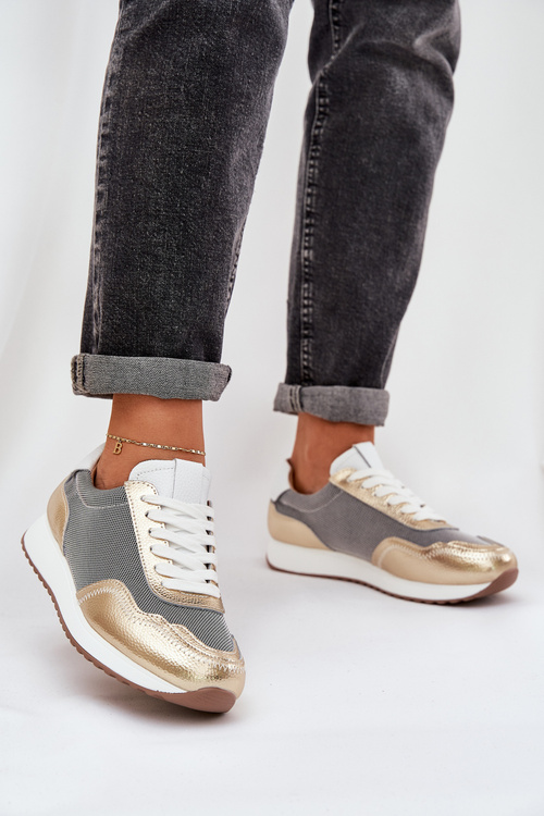 Kožené Športové Topánky Sneakers Dámske D&A LR51-847 Zlaté