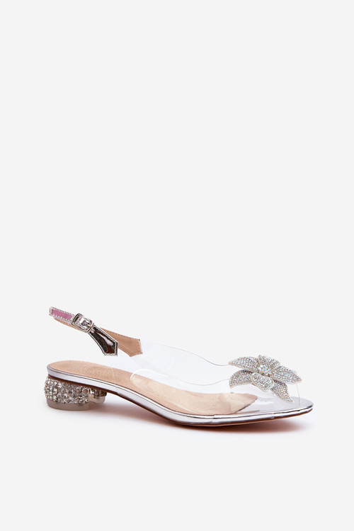 Průhledné sandály na nízkém podpatku s ozdobou Stříbrné D&A MR38-383