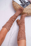Dámske topánky na stĺpiku na kolená, Suede Beige Lemane