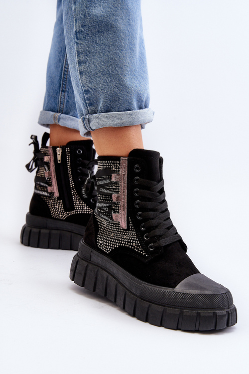 Vysoké dámske tenisky na masívnej platforme čierne Wonise