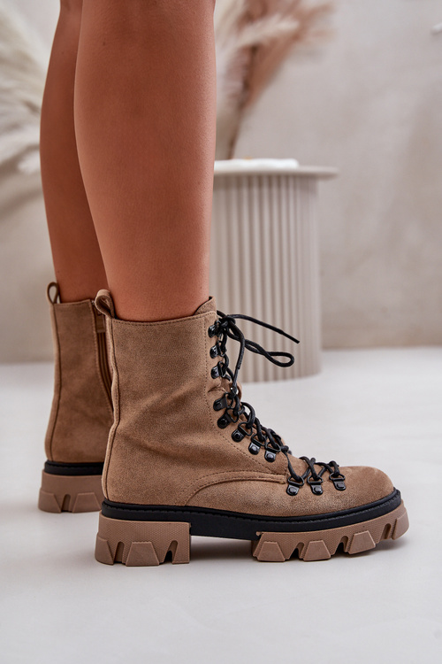 Teplé semišové boty dělnické vázané Hněde Pierro