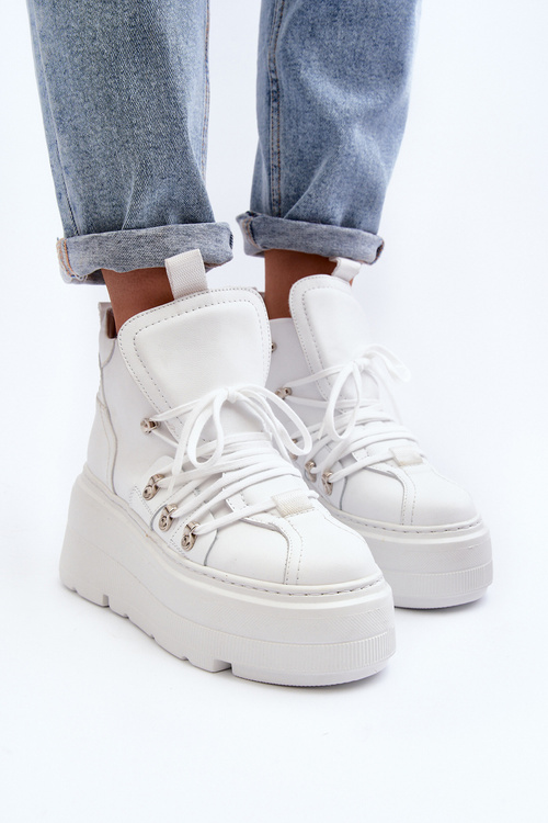 Zazoo 3416 Kožené Dámske Športové Topánky Biele