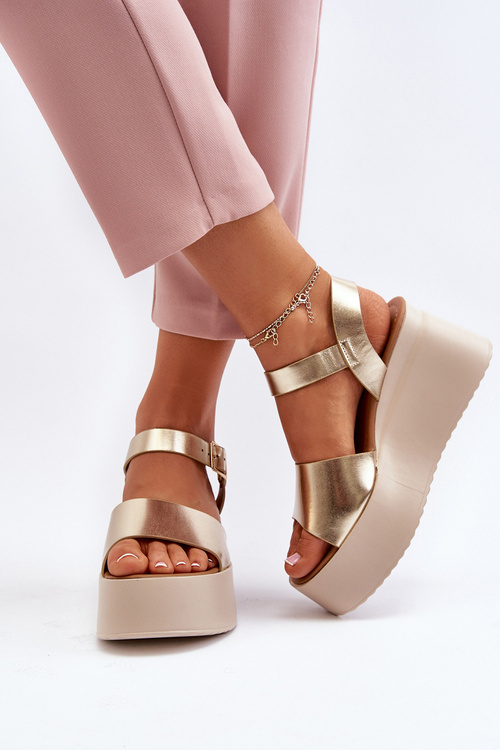 Dámské sandály na podpatku zlaté Geferia