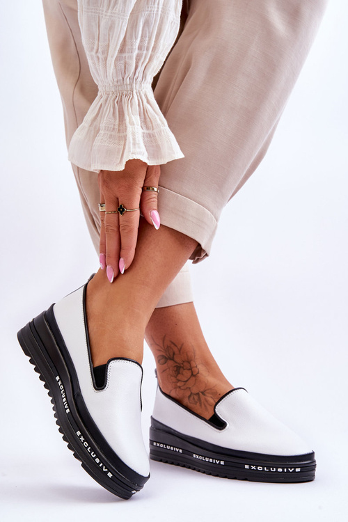 Kĺzané kožené tenisky na platforme White Madeline Platform