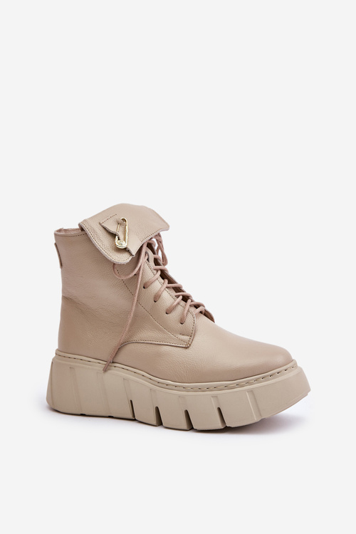Zazoo 60511 Kožené Boty Dámské Na Platformě Zateplené Béžové