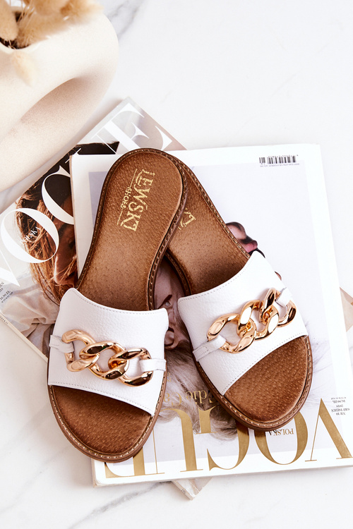 Kožené žabky s řetízkem Lewski 3052 Bílé