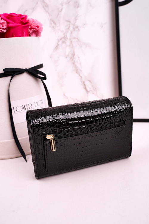 Velká Kožená Dámská Peněženka GREGORIO Lakovana Černá