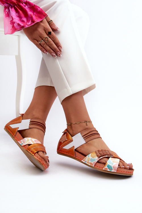 Kožené Sandále S Elastickým Lemom Maciejka 03375-26 Oranžové