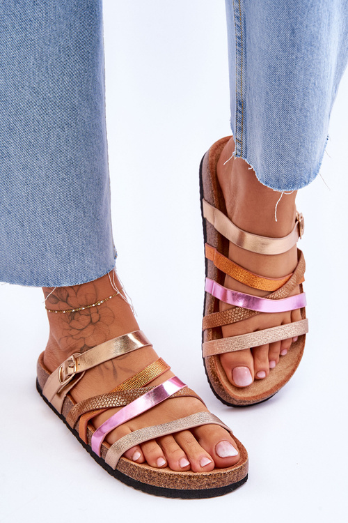 Žabky dámskej plošiny žabky so zlatými ďatelinovými pruhmi