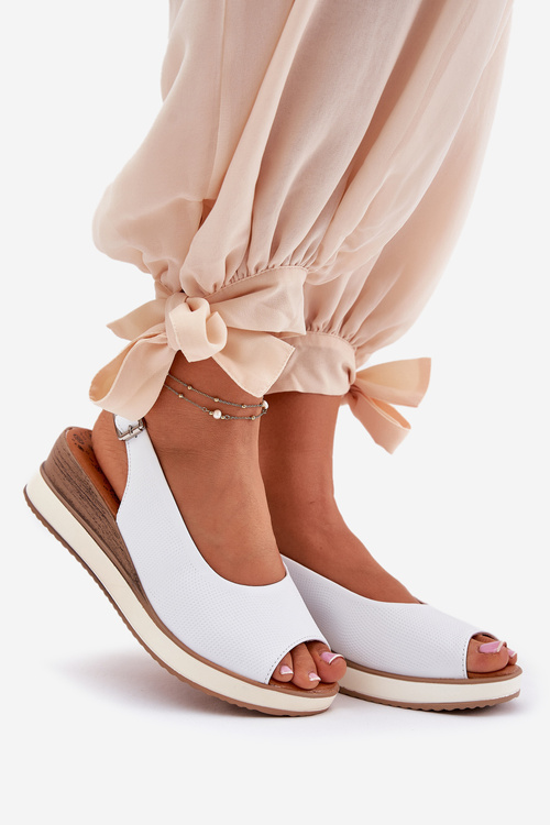 Kožené Sandály Na Klínu Artiker 56C2317 Bílé