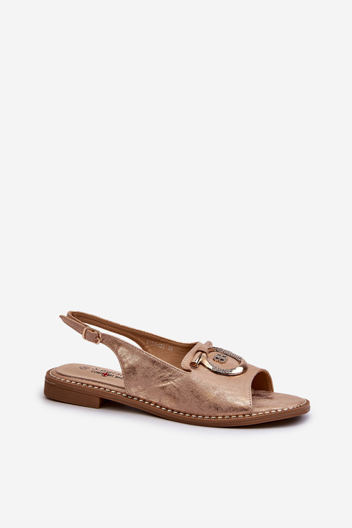Elegantní dámské sandály s zlatou ozdobou na ploché podrážce růžové zlato S.Barski KV27-053