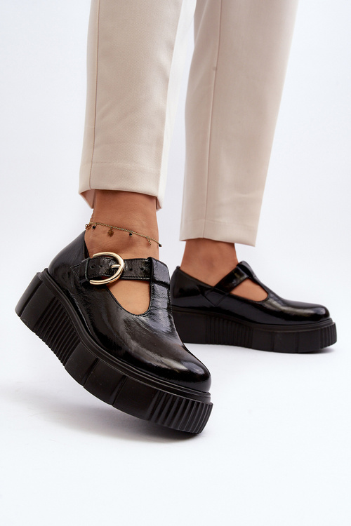 Zazoo 20102 Moderne Lakové Poltopánky na Masívnej Platforme Čierne