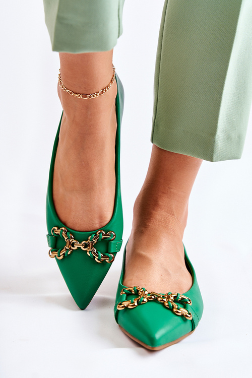 Dámské kožené baleríny ve špici se zdobením zelene Carlos