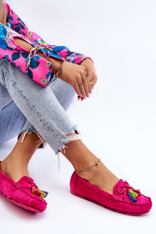 Semišové Mokasíny S Mašlí A Třásněmi Fuchsie Dorine