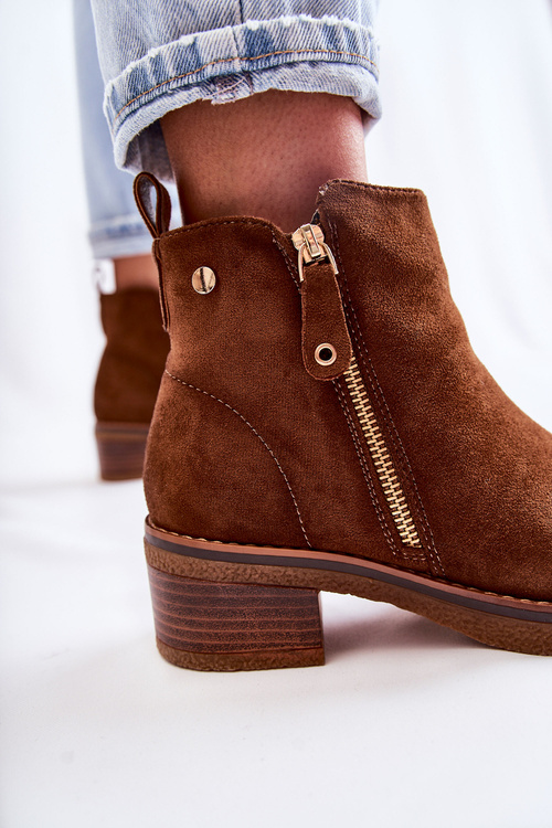 Semišové kozačky na nízkém sloupku Hněde Laurisa