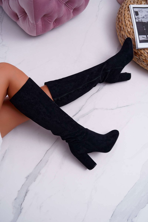 Dámske topánky na koleno post čierne ortuť