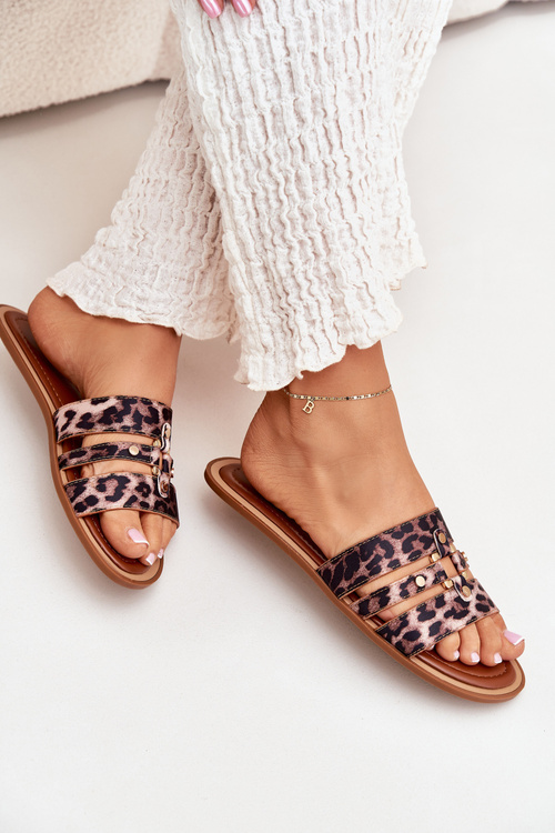 Ploché Dámské Pantofle Se Zlatým Detalem Leopard Noroti