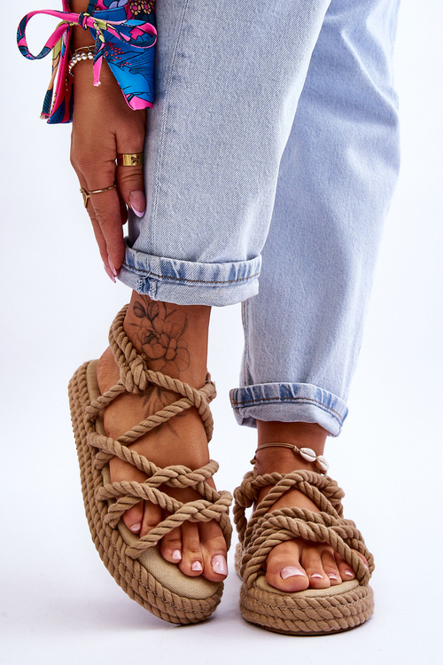 Módne dámske sandále Tiffanie Beige Braided Sandals