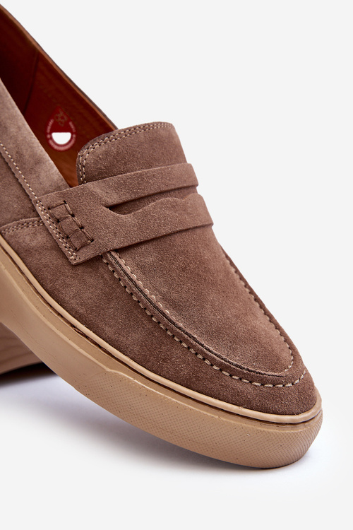 Mužské semišové poltopánky Loafersy Zazoo 1574 Tmavobežové