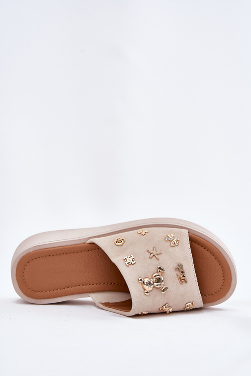 Dámske Semišové Šľapky S Pripínakmi Vinceza 66741 Béžové