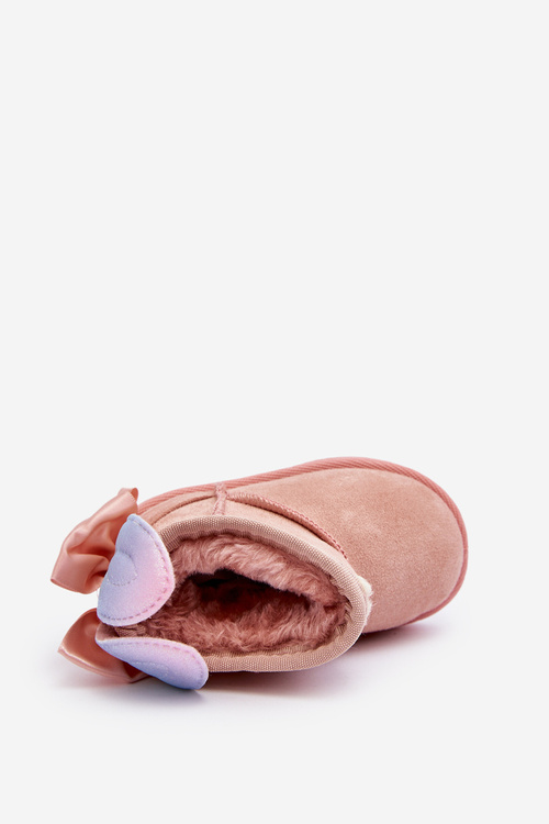 Dívčí zateplené sněhule s mašličkami růžové Meriva