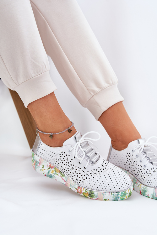 Dámske Kožené Topánky Na Klíne Artiker 56C1799 Bielo-Strieborné