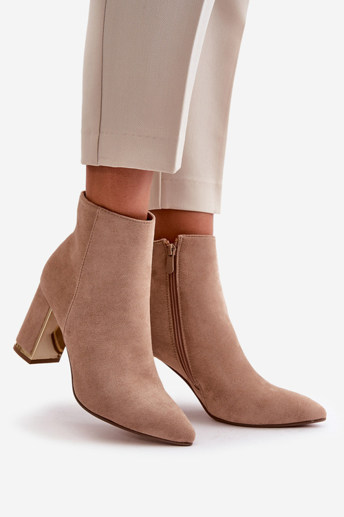 Dámske Čižmy Na Opätku So Zipsom Zateplené Eko Semišové Svetlo Hnedé Mevair