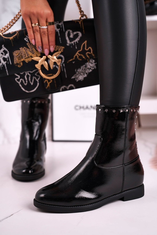 Dámské Izolované Boty Na Klínku Lakovane Černé Performance