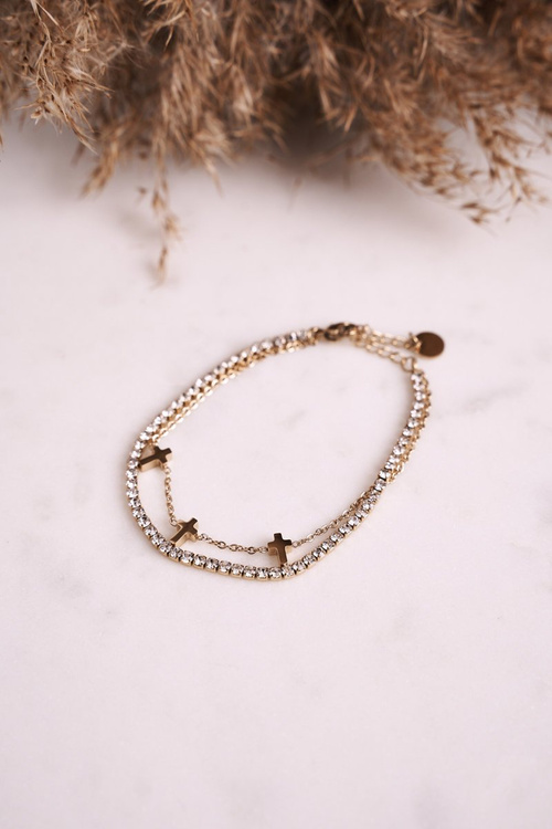 Dvojitý Náramek S křížkySe Zirkony Zlatý Irene