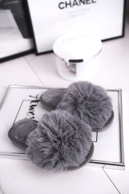 Detské papuče Papci s kožušinovou sivou snehovou guľou