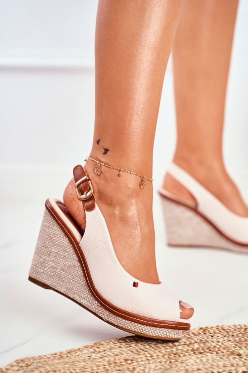 Sandále na tkanom klinovom béžovom béžovom tmemy