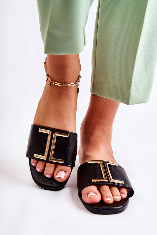 Dámske kožené klasické žabky s dekoráciou čierna laaren