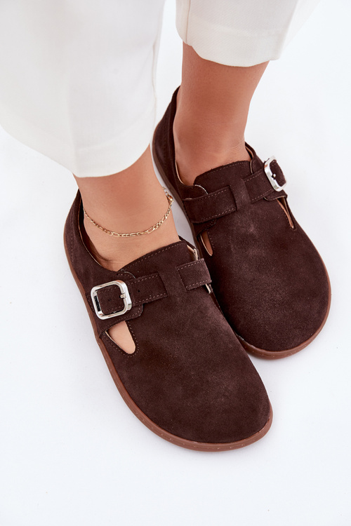 Semišové poltopánky barefoot dámske s prackou Zazoo N1261 čokoládové