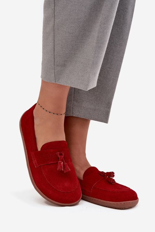 Kožené semišové mokasiny typu barefoot Zazoo 322 červené
