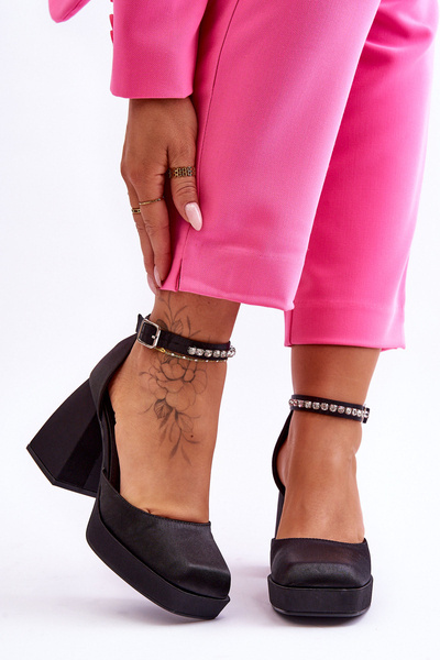 Módne čerpadlá na masívnom päte s zirkónmi čiernymi adel