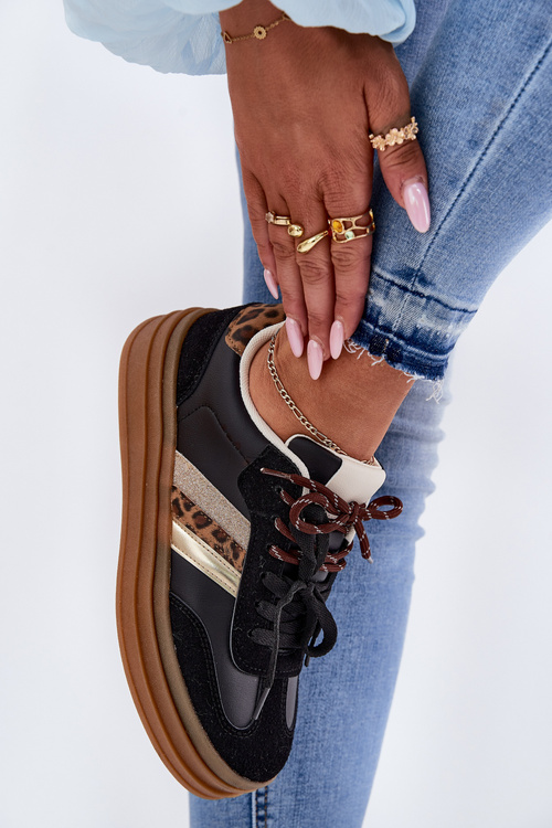 Dámské Tenisky Na Platformě S Dvojitým Šněrováním Leopardí Černé Niteria