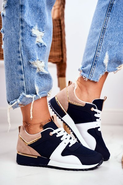 Dámske športové námornícke modré topánky Zlaté prvky klementín