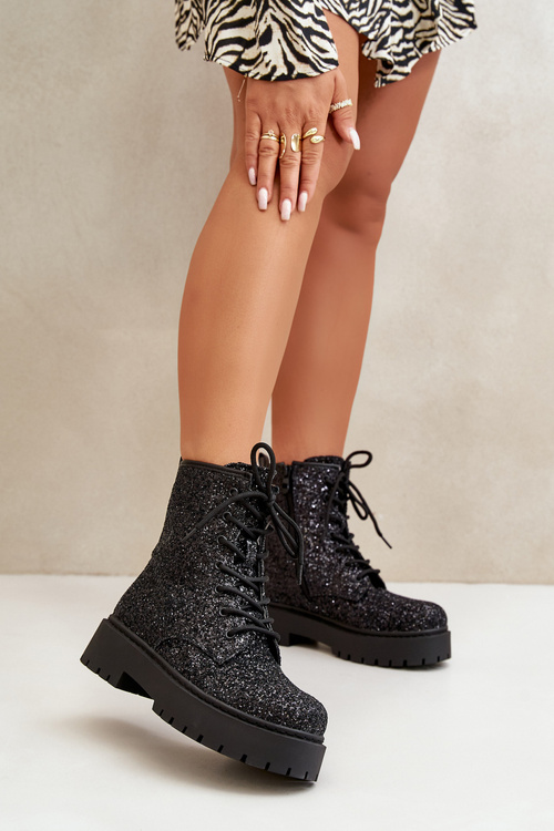 Zateplené botky workery dámské zdobené flitry černé Liatheine