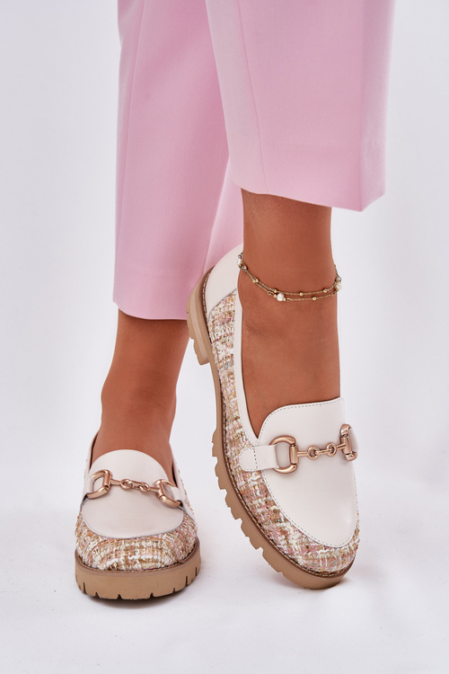 Dámské Kožené Mokasíny Se Zlatým Detailem Světle Béžové Laura Messi 2938