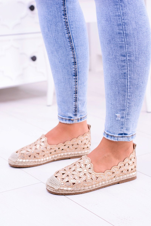 Lu Boo Dámske zlaté espadrilly s kvetmi Macarena