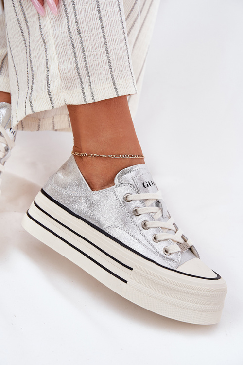 Dámské Kožené Tenisky Na Platformě GOE RR2N4108 Stříbrné