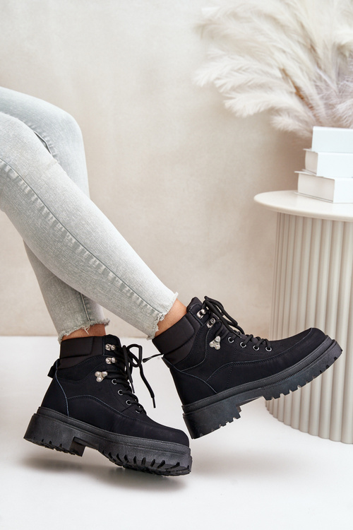 Dámske Čierne Šnurovacie Čižmy Rabaria