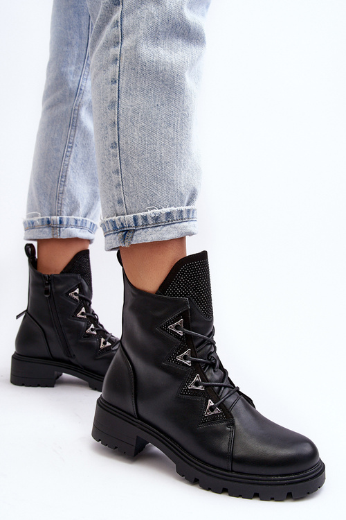 Kožené zateplené boty s džetami černé Gwen SBarski HY93-52A