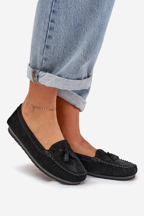 Dámske Ploché Klasické Semišové Mokasíny S.Barski LR51-548 Čierne