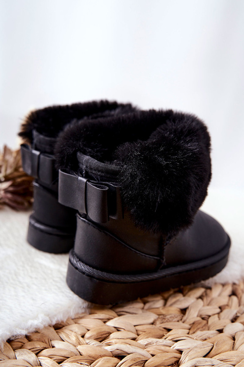 Dětské Kožené Boty S Fleecem Černé Madie