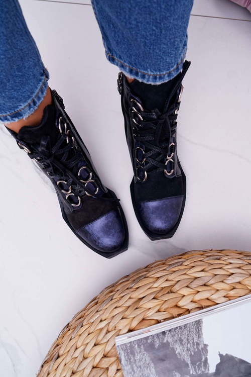 Dámske kožené topánky Maciejka Navy Blue 04184-17/00-3