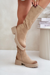 Semišové Čižmy Pod Koleno Zateplené Béžové Zazoo 70145